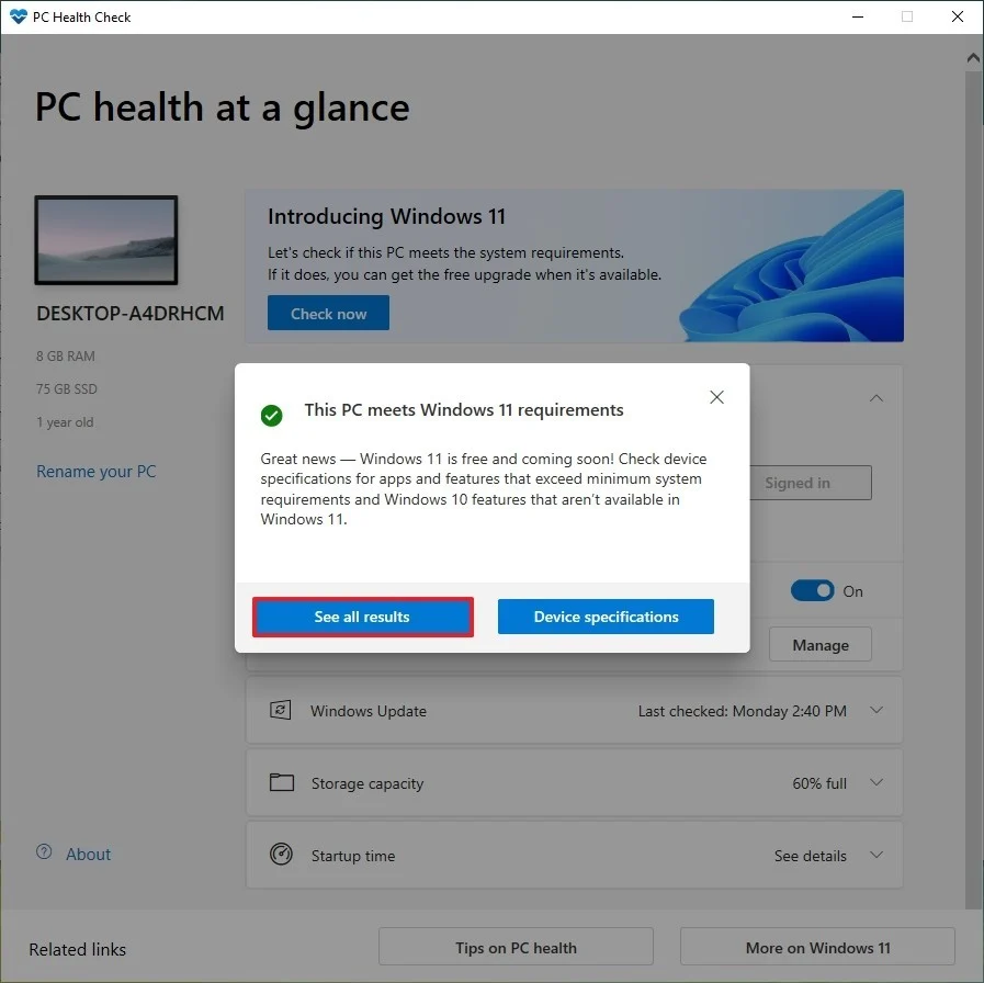 results-passed-windows-11-pchealthcheck-app